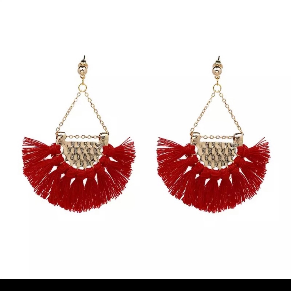 • Audrey • Red or Black Fringe Statement Earrings - Picture 2 of 4